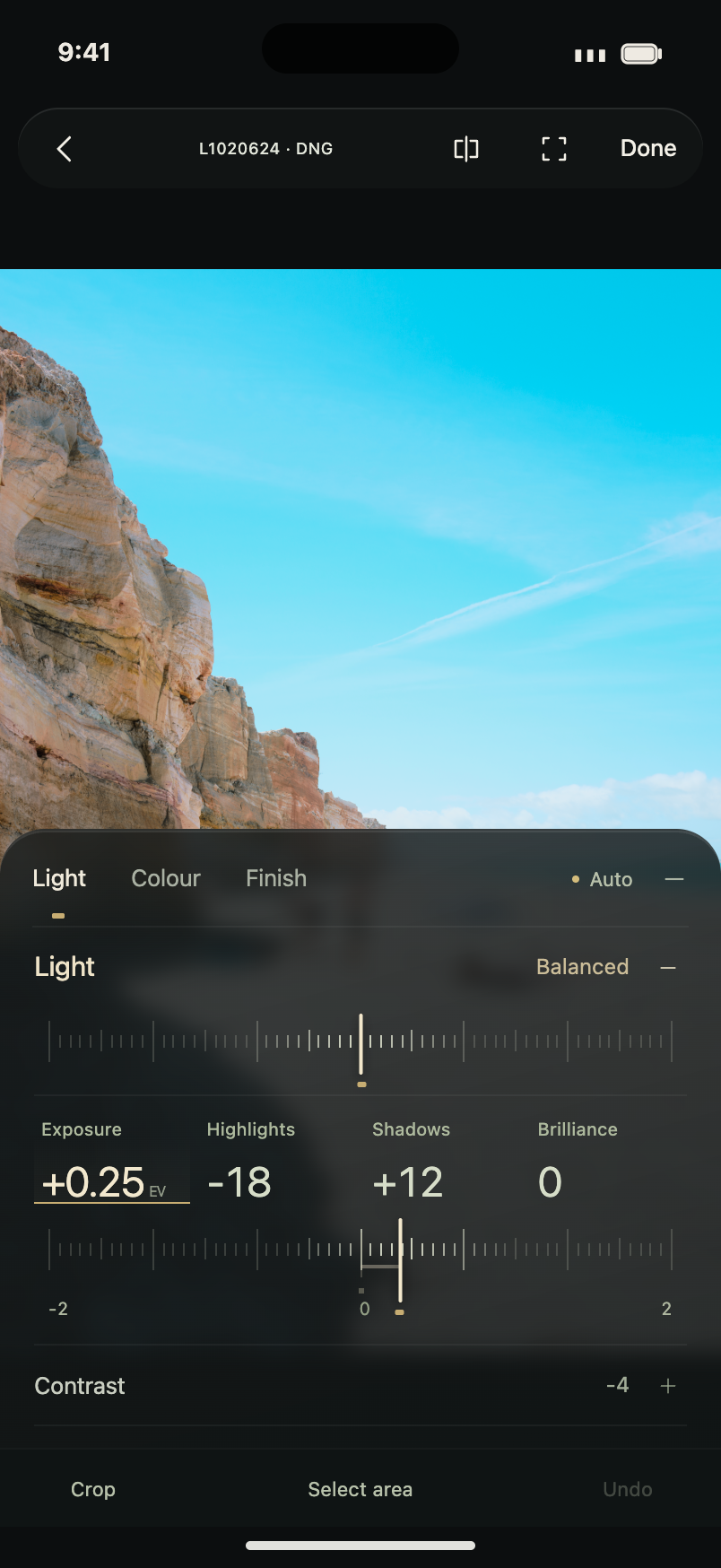 ABNEY native interface design preview with detailed light controls expanded